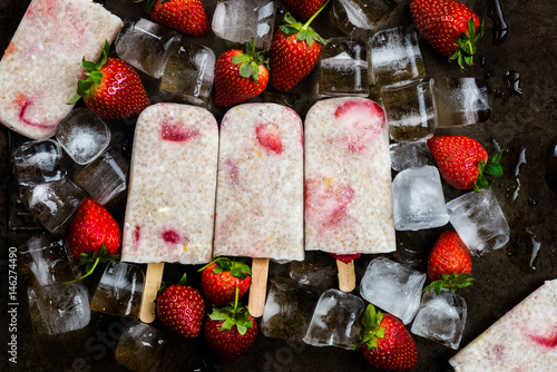 Strawberry Popsicles with Chia Seeds and Coconut Milk photo