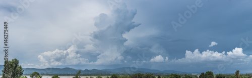 Panoramic view of rain clouds with landscape background