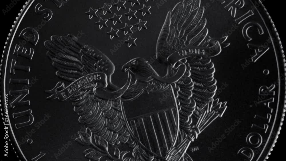 close-up shot one dollar silver eagle coin flying close-up shot one dollar silver eagle coin flying