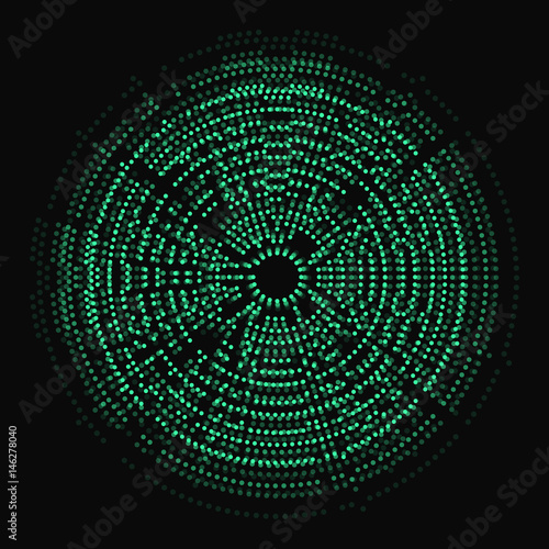 Rotating lights. Abstract vector background. Green dot circles