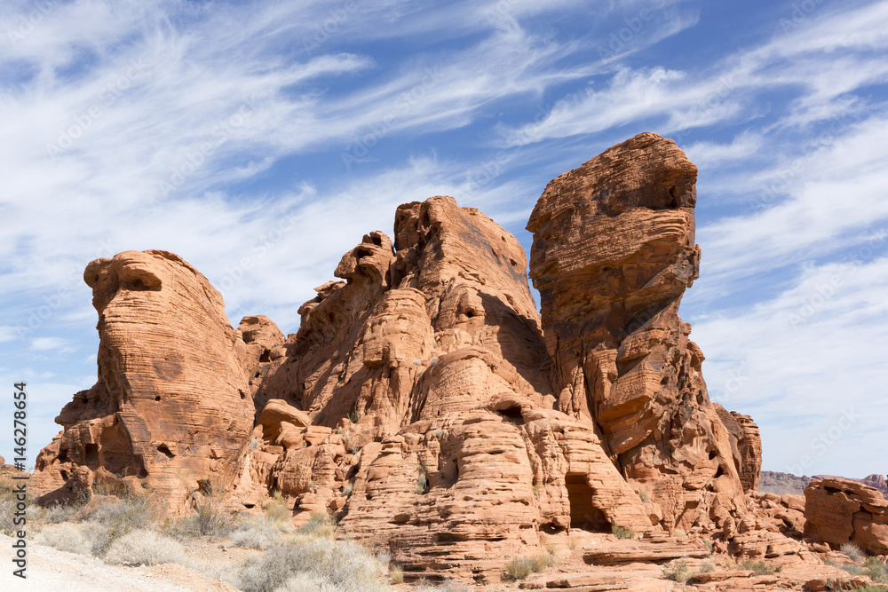 Red sandstone formations in the Valley of Fire State Park, Nevada, USA.