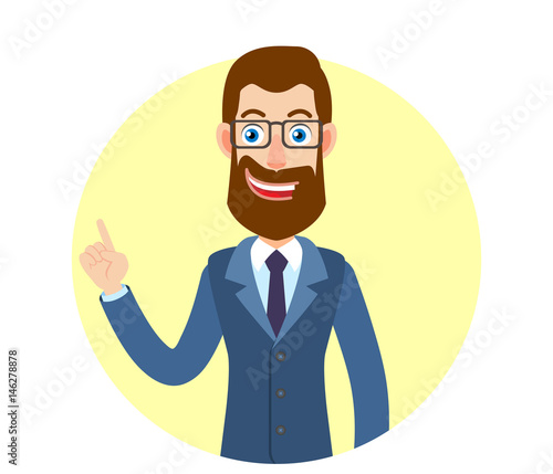 Hipster Businessman pointing up