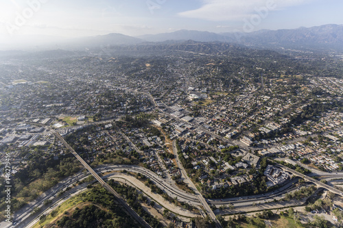 Afternoon aerial view of the Highland Park neighborhood in northeast Los Angeles California. 