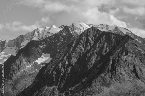 Black and white mountain scenery