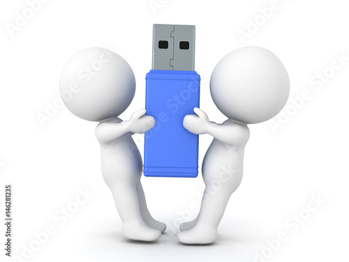 3D Characters fighting over usb sitck drive photo