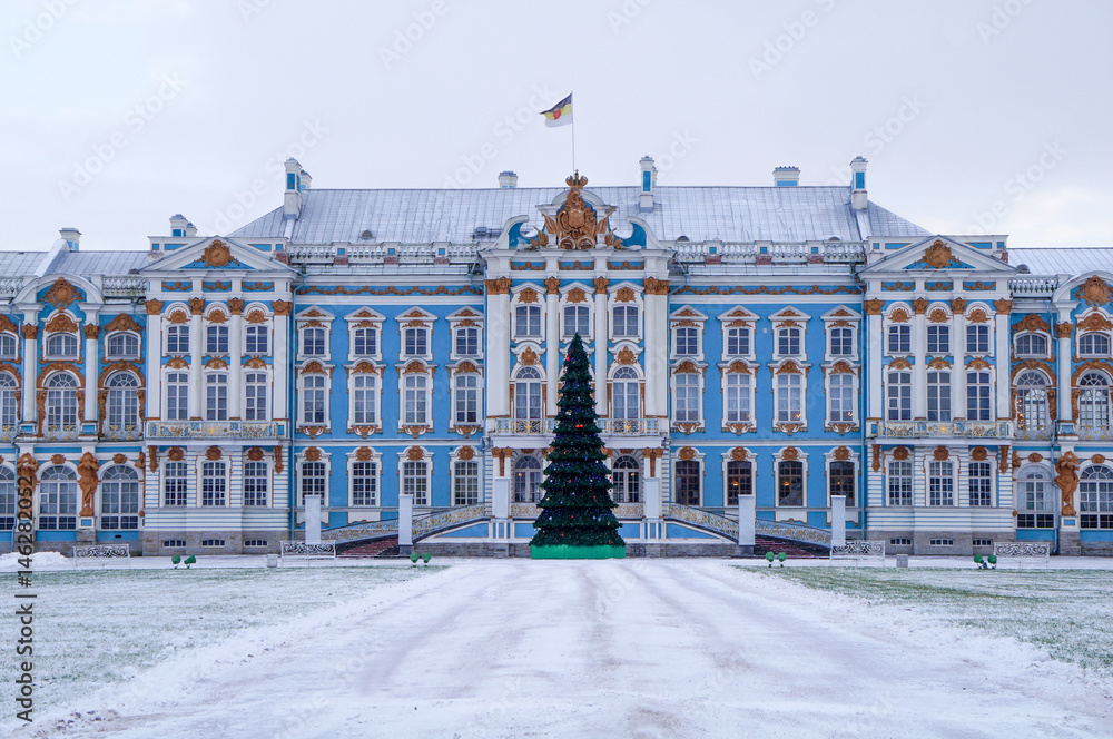 Catherine the Great's palace in the Saint Petersburg suburb of Pushkin (winter scenery)
