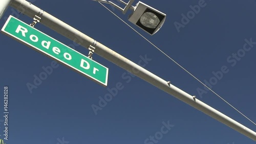 Rodeo Drive, Beverly Hills, Los Angeles. Roads and people. Street sign 