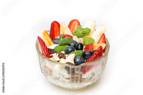 Delicious and healthy dessert on a white background