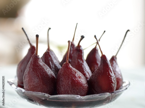 Pears cooked in wine