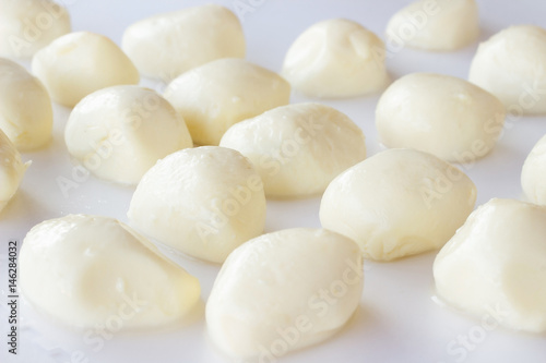 Mozzarella balls on a white background