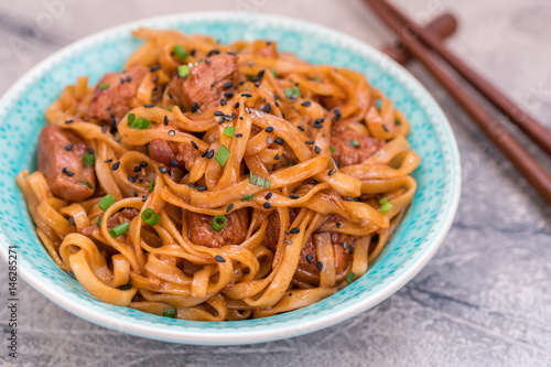 Stir Fried noodle with pork in soy sauced