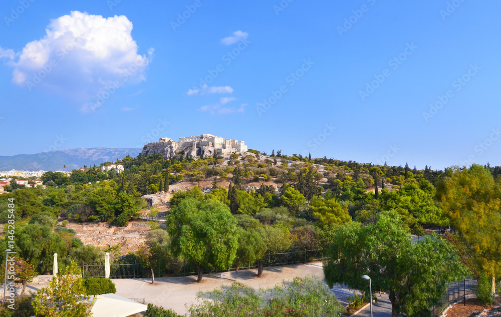 Acropolis view as seen from Thissio Athens Greece