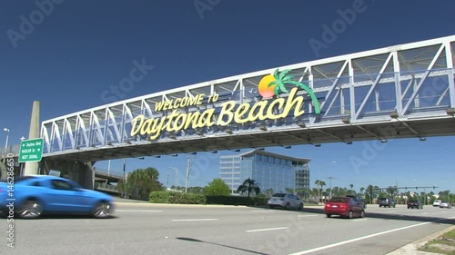 Welcome to Daytona Beach sign located above the roadway, Florida, USA  photo