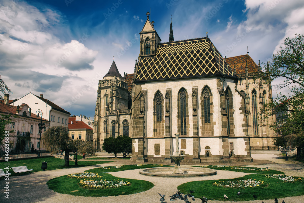 St. Michael chapel and St. Elisabeth cathedral in the main square of Kosice city in eastern Slovakia.