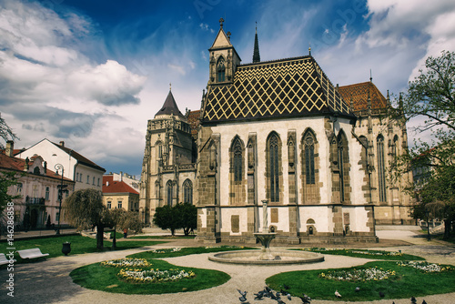 St. Michael chapel and St. Elisabeth cathedral in the main square of Kosice city in eastern Slovakia.