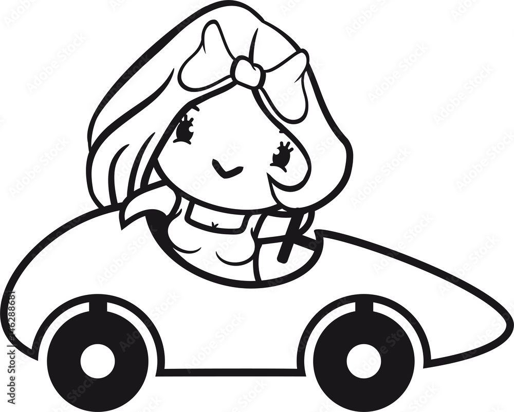 girl frau weiblich sexy hübsch schön küken spaß winken auto fahren  führerschein schnell rennen wettrennen rasen süß niedlich klein baby kind  ente vogel comic cartoon Stock-Illustration | Adobe Stock