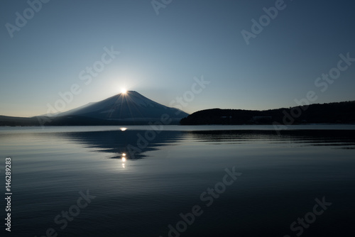 Sun setting at the tip of Mount Fuji
