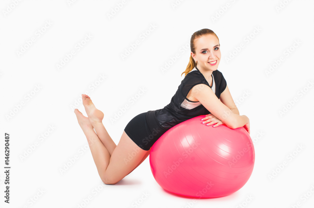 sport girl doing fitness Fitball exercise, isolated on white background. sport girl doing fitness Fitball exercise, isolated on white background.
