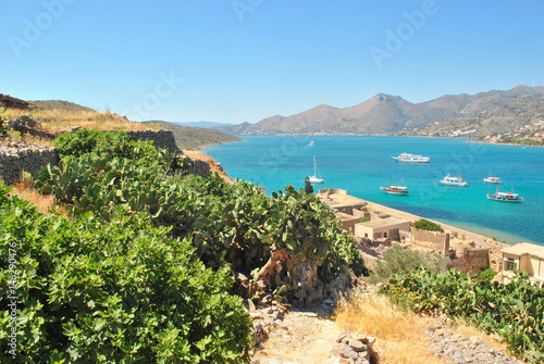panoramic view of the Elounda town from the hill of fortress island Spinalonga