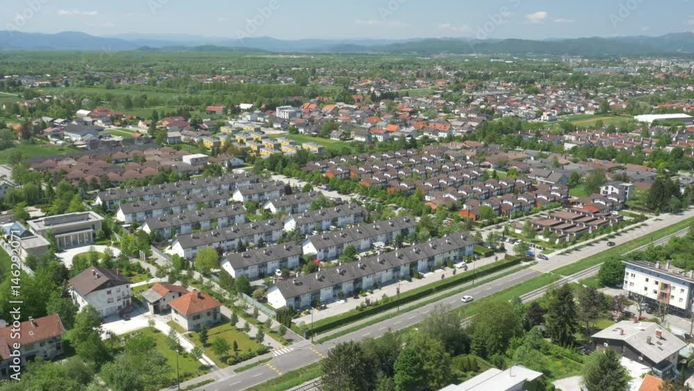 The views of the European modern village near an old town in a natural forested area, aerial, 4K - 5 The views of the European modern village near an old town in a natural forested area, aerial, 4K - 5