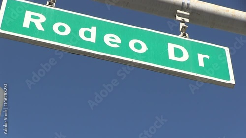 Rodeo Drive, Beverly Hills, Los Angeles. Roads and people. Street sign 