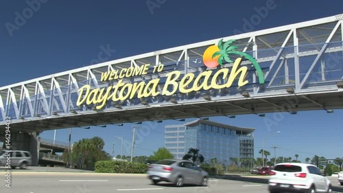 Welcome to Daytona Beach sign located above the roadway, Florida, USA - 6