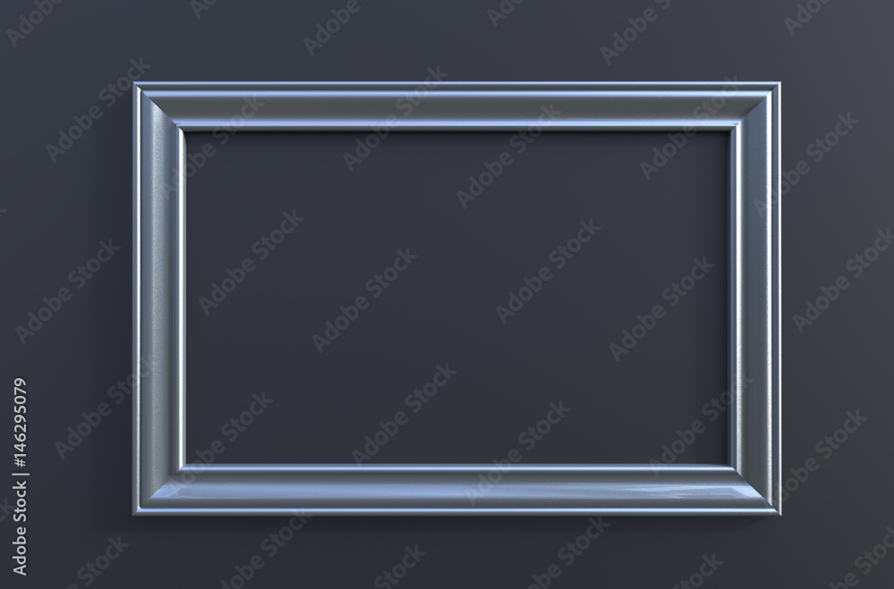 3d rendering of modern hanging grey color photo frame on a black background 3d rendering of modern hanging grey color photo frame on a black background