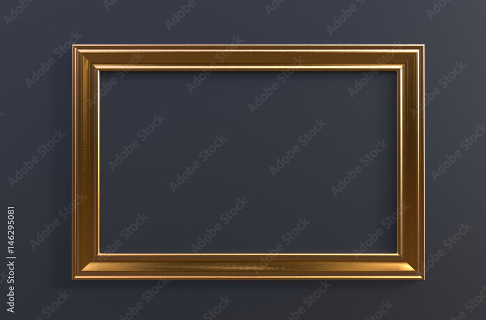 3d rendering of modern hanging copper color photo frame on a black background 3d rendering of modern hanging copper color photo frame on a black background