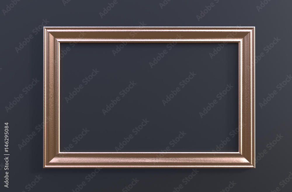 3d rendering of modern hanging golden color photo frame on a black background 3d rendering of modern hanging golden color photo frame on a black background
