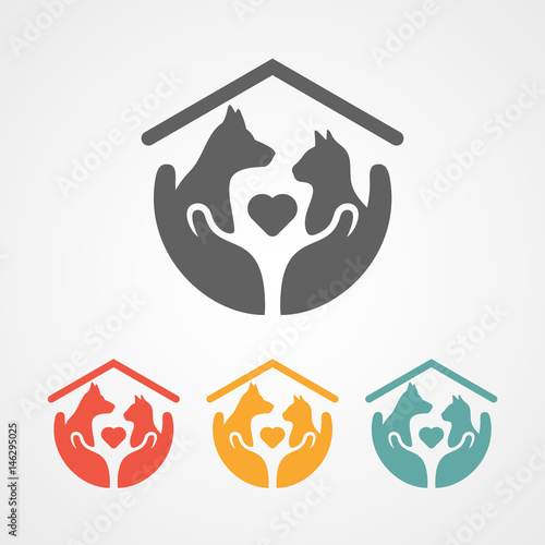 pet care logo with home icon