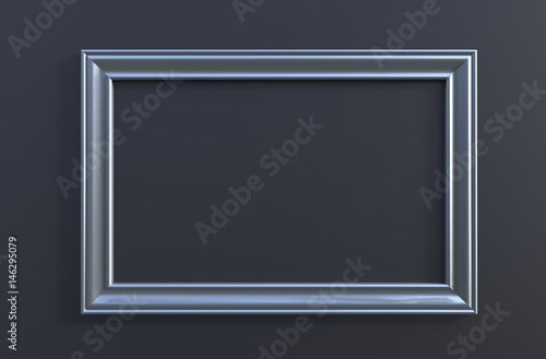 3d rendering of modern hanging grey color photo frame on a black background © dandesign86