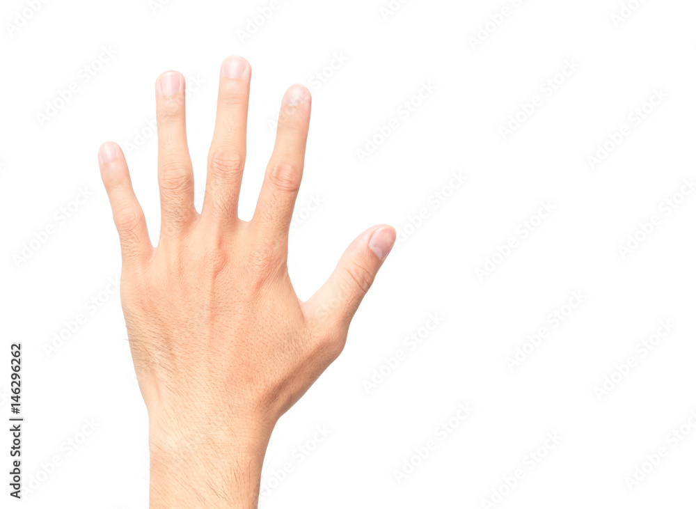 Man showing back hand and five finger count on white background Man showing back hand and five finger count on white background