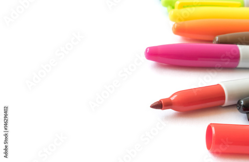 Closeup colorful of marker pen on white background