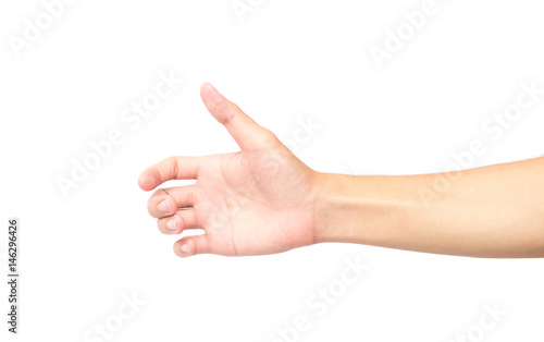 Hand holding something on white background photo