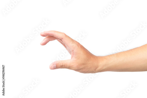 Man hand holding something like a card on white background