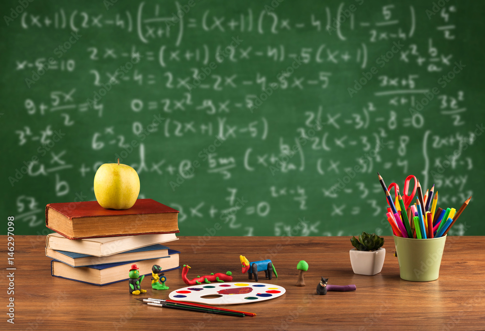 Math class from student school desk Math class from student school desk