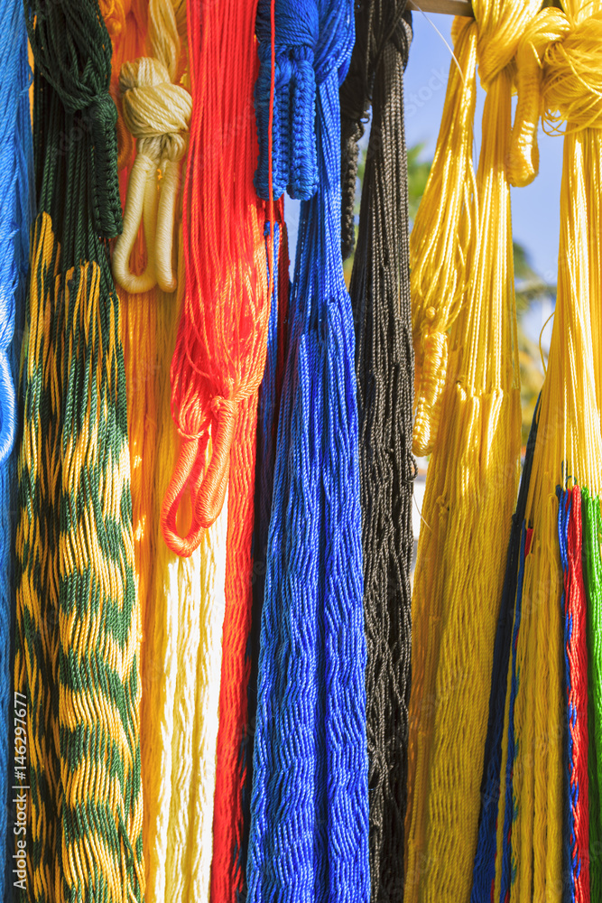 Colorful hand-made hammocks at the artisanal market.