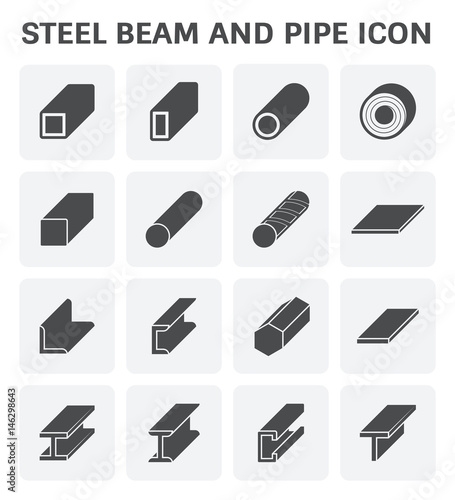 Vector icon of steel pipe and beam product  for construction industry work.
