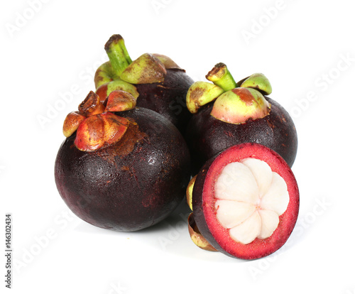 Mangosteens of fruits, ripe mangosteen fruit isolated on white background.