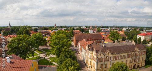 Viljandi town panoramic view from old water tower. Estonia, summertime photo