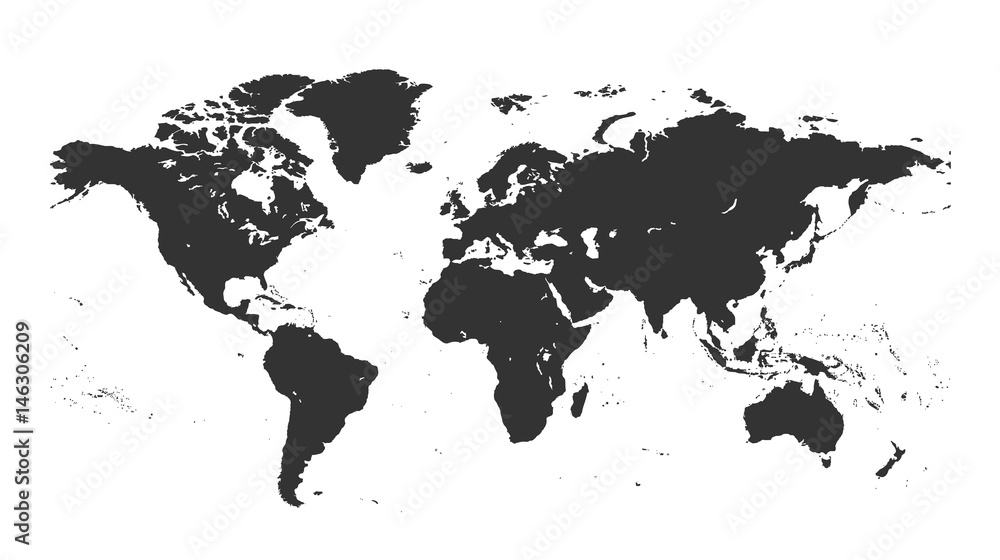 Fototapeta Czarny na białym tle szczegółowe mapy świata.