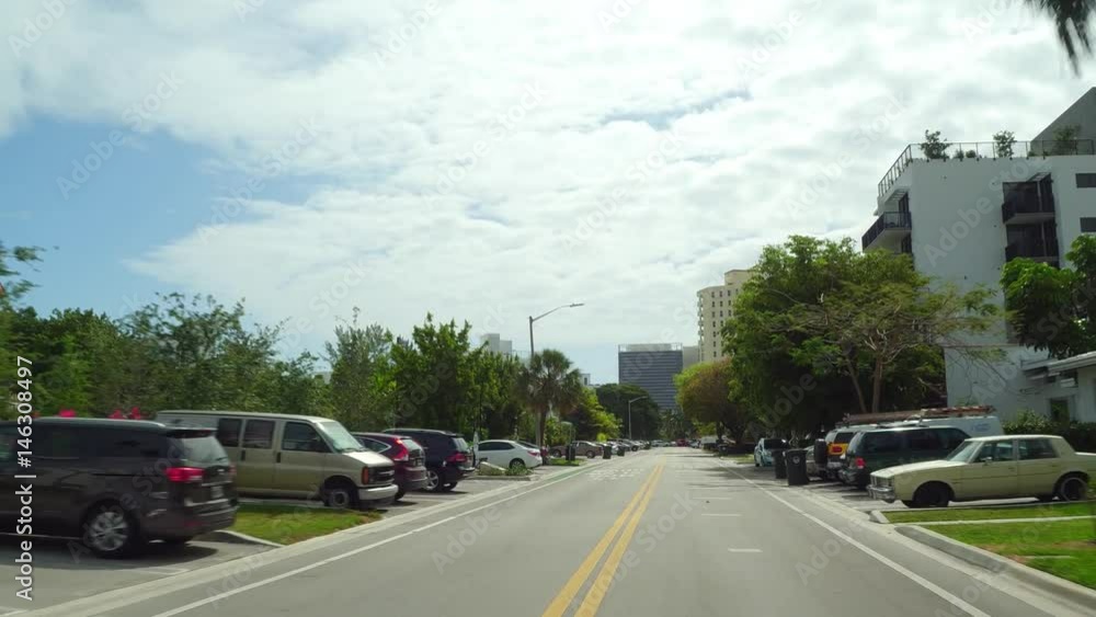 Driving in a Miami Beach neighborhood Driving in a Miami Beach neighborhood