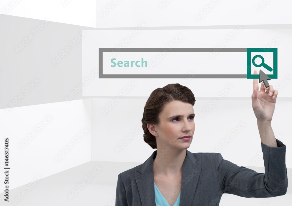 Fototapeta premium Search Bar with woman pointing