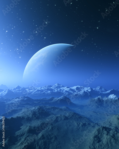 Fototapeta Naklejka Na Ścianę i Meble -  3d rendered Space Art: Alien Planet - A Fantasy Landscape