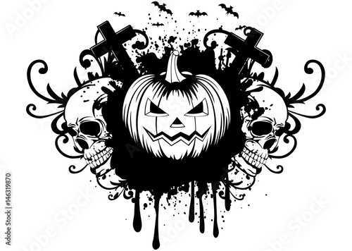 abstract background pumpkin and two skulls