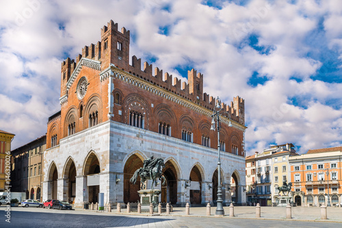 Piacenza, Italy. Piazza Cavalli (Square horses) and palazzo Gotico (Gothic palace) in the city center. Main square of Piacenza photo