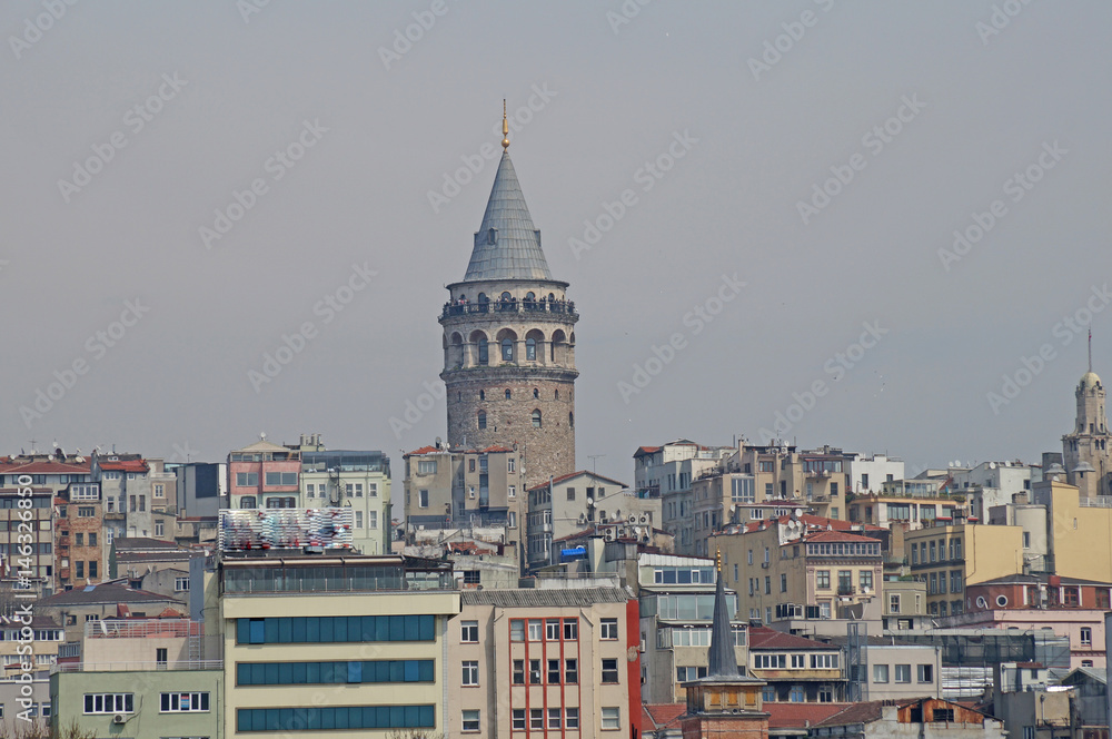 Galata Tower. View of the Galata Tower. Beyoglu. Types of Istanbul. View of Istanbul from the water, from the Bosphorus. City landscape.