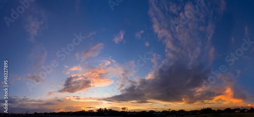 sunset silhouette forest panorama in city