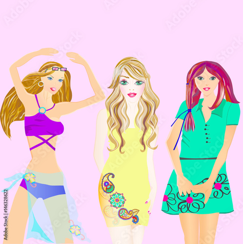 three girls on pink background