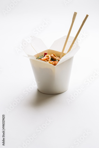 Korean noodles in cardboard box